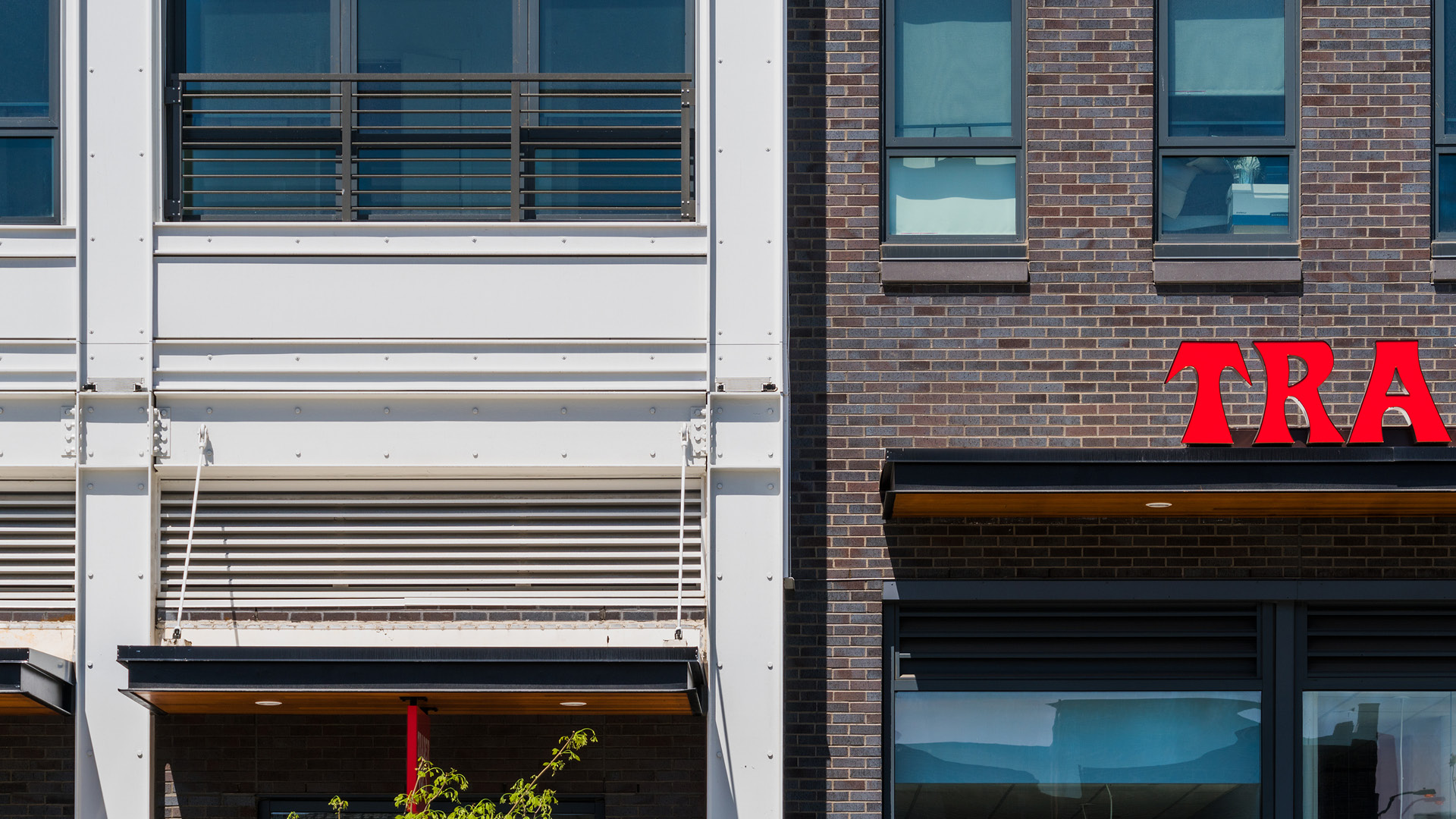 close up view of mixed use building exterior